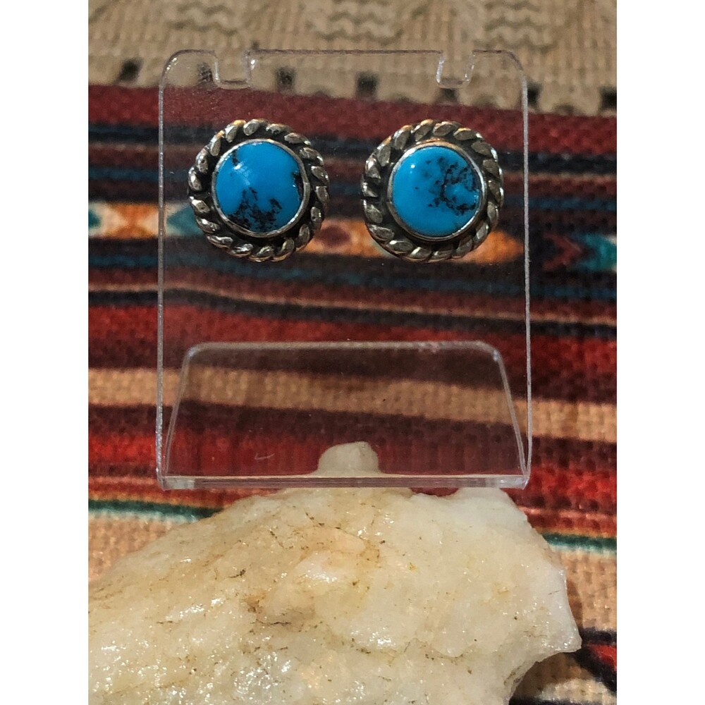 Sleeping Beauty Turquoise Earrings, Artist Aaron Tallis Stamped Sterling